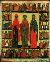 Barbara, St, Parasceva and Juliana, St, with the scenes of the lifes of Barbara, Juliana of Heliopolis and Juliana of Nicomedia, St.  