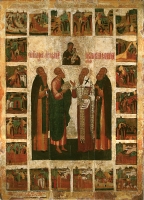Selected Saints Euphrosynus of Pskov, John the Theologian, Sabbas of Kryletsk, Sabbas of Serbia with 22 scenes of life of Sabbas of Kryletsk   