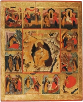 Elijah the Prophet in the desert, with scenes from his life