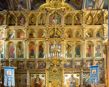 The Iconostasis in the Dormition Cathedral at The Tikhvin Monastery. Photo by V.V.Chistyakov